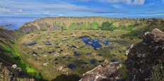 Caldera of rano raraku volcano on easter island chile