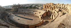 with city skyline of El Djam in the background at sunset, Tunisia